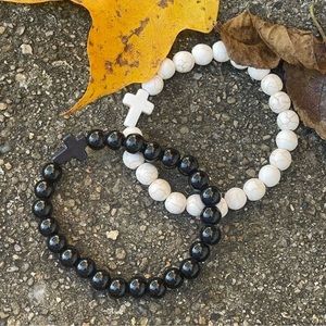 2 piece Marble Cross Stone black/white Bracelet set.